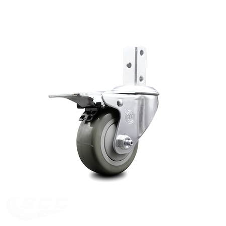 3 Inch Gray Poly Wheel Swivel 7/8 Inch Square Stem Caster With Total Lock Brake